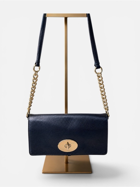 Coach Handbags - Coach Dark Navy Pebbled Leather Turnlock Chain Shoulder Bag Gold Hardware